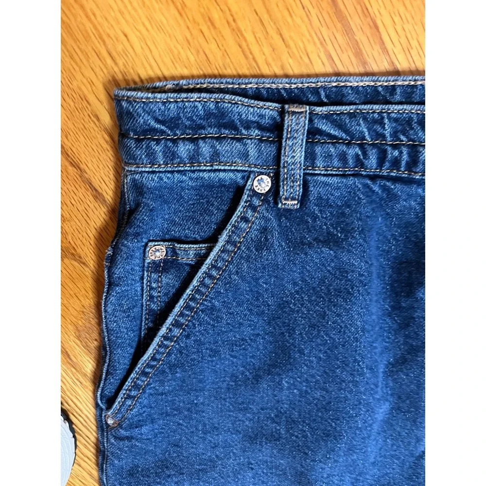 We The Free People Wild Roses Denim Midi Skirt Blue Front Slit 28